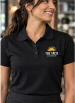Custom printed black polo shirt restaurant uniform – custom printed packaging and branding by Texas Food Pack