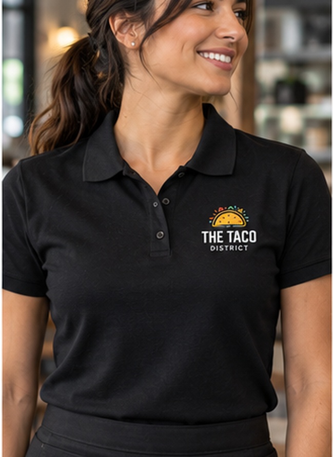 1 Polo-Shirts Custom Print Uniforms Restaurant Texas Food Pack Custom printed black polo shirt restaurant uniform – custom printed packaging and branding by Texas Food Pack