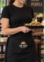 Custom printed black server apron restaurant uniform – custom printed packaging and branding by Texas Food Pack