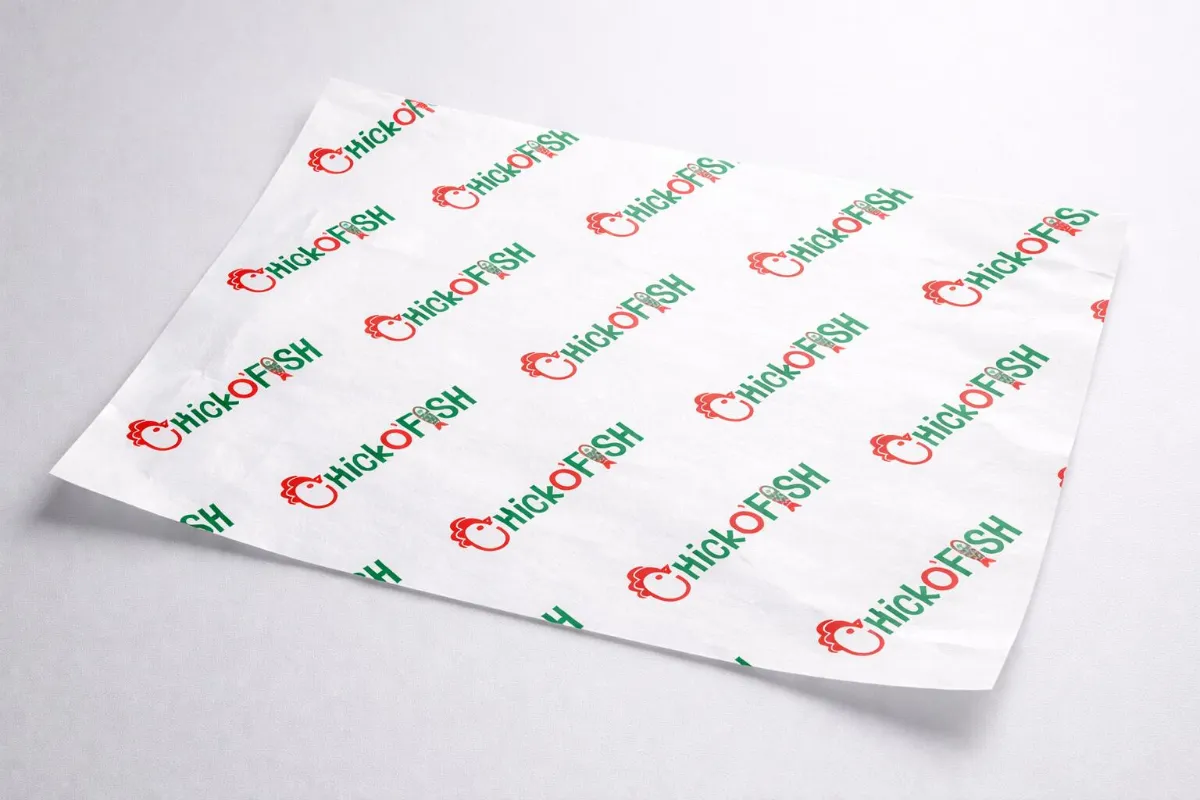 Custom printed greaseproof wrap paper with restaurant logo