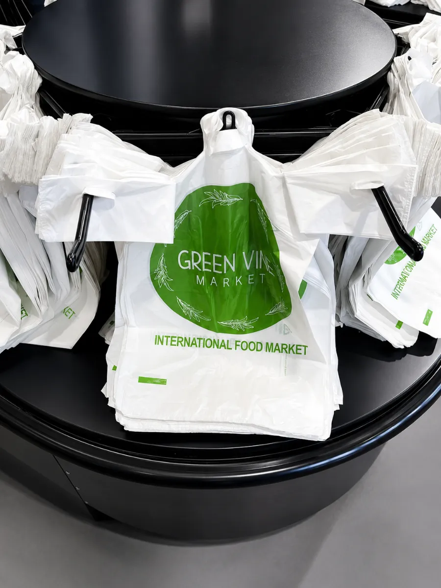 Custom printed plastic T-shirt carryout bag