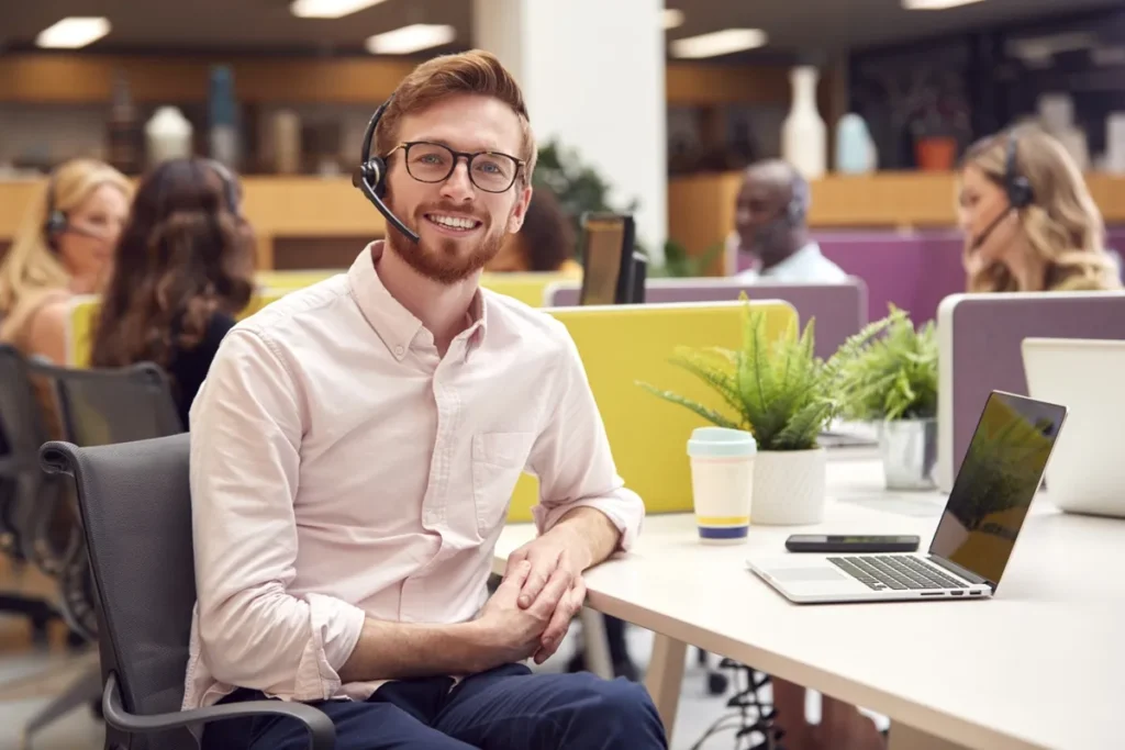 Texas Food Pack customer service team member on a headset