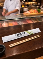 Bamboo chopsticks in a custom printed paper chopstick sleeve – custom printed packaging by Texas Food Pack