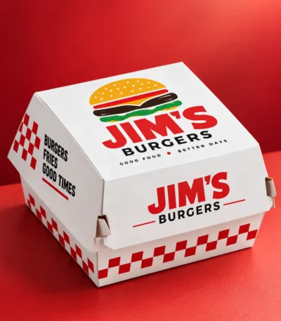 Custom printed paperboard burger clamshell box – custom printed packaging by Texas Food Pack