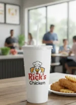 Custom printed cold paper cup with lid and straw – custom printed packaging by Texas Food Pack