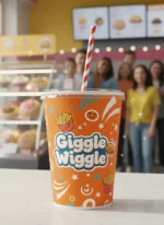 Custom printed orange cold paper cup with straw – custom printed packaging by Texas Food Pack