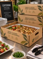 Custom printed corrugated catering box with food tray – custom printed packaging by Texas Food Pack