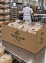 Custom printed corrugated shipping box packed with bread bags – custom printed packaging by Texas Food Pack
