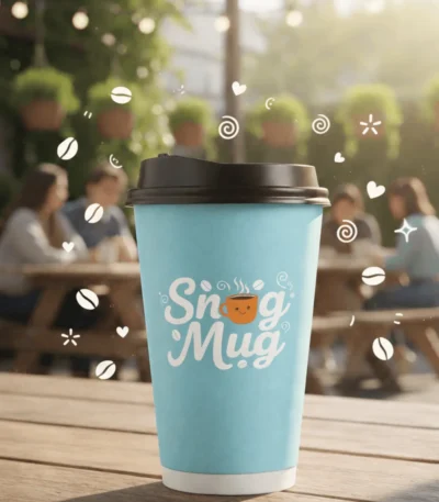 Custom printed blue double wall hot paper cup with lid – custom printed packaging by Texas Food Pack