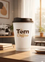 Custom printed white double wall hot paper cup with lid – custom printed packaging by Texas Food Pack