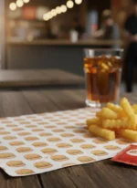 Custom printed greaseproof paper sheet with fries – custom printed packaging by Texas Food Pack