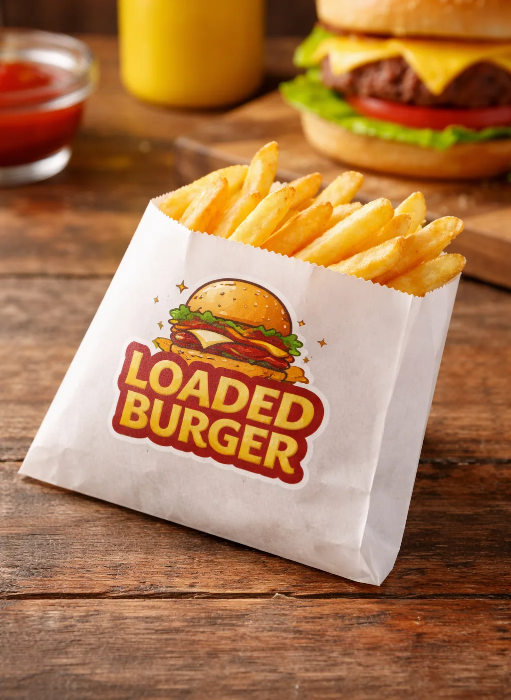 Greaseproof Fry Bags Custom Print Texas Food Pack 1 Custom printed greaseproof fry bag filled with french fries – custom printed packaging by Texas Food Pack