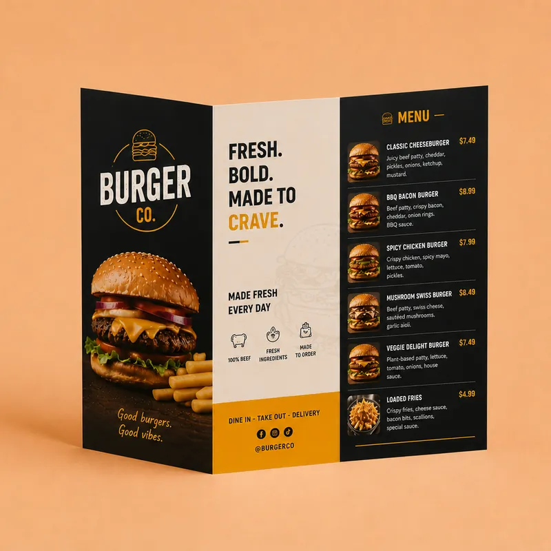 Custom printed restaurant menu – custom printed packaging and branding by Texas Food Pack
