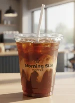 Custom printed clear PET cup with iced coffee – custom printed packaging by Texas Food Pack