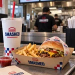 Custom printed paper food tray with burger and fries – custom printed packaging by Texas Food Pack