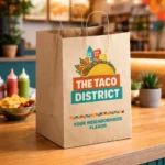 Custom printed kraft paper shopping bag with handles – custom printed packaging by Texas Food Pack