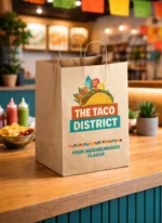 Custom printed kraft paper shopping bag with handles – custom printed packaging by Texas Food Pack