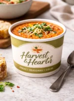 Custom printed round food paper container with soup – custom printed packaging by Texas Food Pack