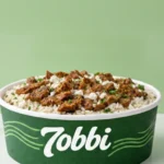 Custom printed round paper bowl with rice dish – custom printed packaging by Texas Food Pack