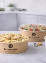 Custom printed kraft round paper bowls with lids – custom printed packaging by Texas Food Pack