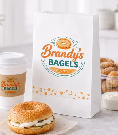 Custom printed white SOS paper bag for bakery items – custom printed packaging by Texas Food Pack