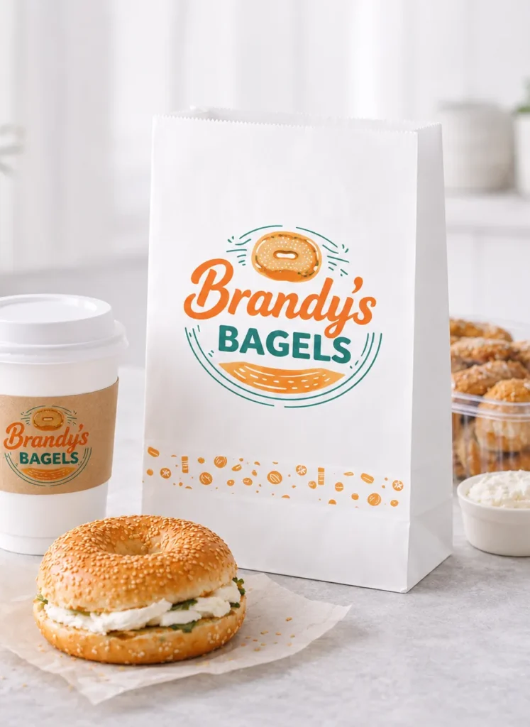 Custom printed white SOS paper bag for bakery items – custom printed packaging by Texas Food Pack