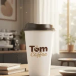 Custom printed white single wall hot paper cup with lid – custom printed packaging by Texas Food Pack