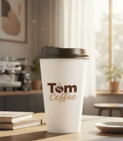 Custom printed white single wall hot paper cup with lid – custom printed packaging by Texas Food Pack