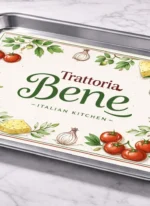 Custom printed tray liner paper on a metal tray – custom printed packaging by Texas Food Pack